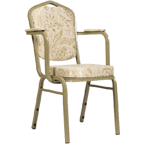 Банкетный стул Корона 25 с подлокотниками Жаккард бежевый, каркас золотого цвета