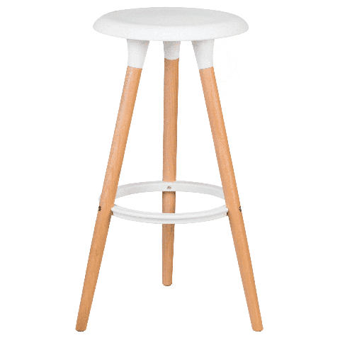Табурет пластиковый барный ROYCE (ножки светлый бук, цвет белый W-02)