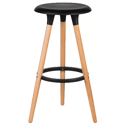 Табурет пластиковый барный ROYCE (ножки светлый бук, цвет чёрный B-03)