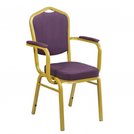 Банкетный стул Корона 25 с подлокотниками Велюр фиолетовый, каркас золотого цвета