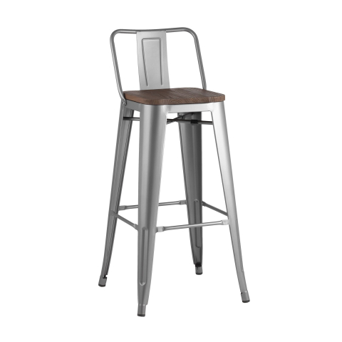 Стул полубарный TOLIX WOOD со спинкой серебристый матовый