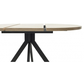 Стол КОРФУ 100 раскладной Дуб Эндгрейн / черный каркас