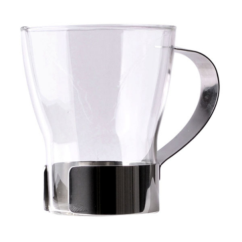 Чашка кофейная; термост.стекло,сталь; 375мл; D=86,H=100,L=117мм; прозр.,серебрян.