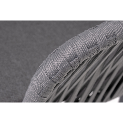 Стул Бордо плетеный из роупа, каркас алюминий темно-серый (RAL7024) муар, роуп серый 15мм, ткань темно-серая 027