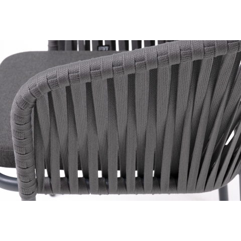 Стул Бордо плетеный из роупа, каркас алюминий темно-серый (RAL7024) муар, роуп серый 15мм, ткань темно-серая 027