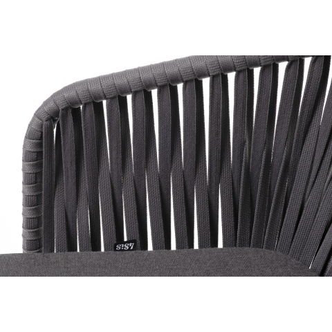 Стул Бордо плетеный из роупа, каркас алюминий темно-серый (RAL7024) муар, роуп серый 15мм, ткань темно-серая 027