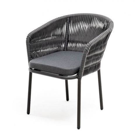 Стул Бордо плетеный из роупа (колос), каркас алюминий серый (RAL7022) муар, роуп серый 15мм, ткань темно-серая 027