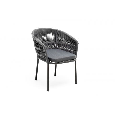 Стул Бордо плетеный из роупа (колос), каркас алюминий серый (RAL7022) муар, роуп серый 15мм, ткань темно-серая 027