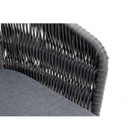 Стул Бордо плетеный из роупа (колос), каркас алюминий серый (RAL7022) муар, роуп серый 15мм, ткань темно-серая 027