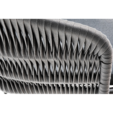 Стул Бордо плетеный из роупа (колос), каркас алюминий серый (RAL7022) муар, роуп серый 15мм, ткань темно-серая 027