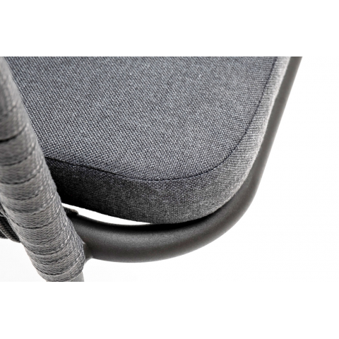 Стул Бордо плетеный из роупа (колос), каркас алюминий серый (RAL7022) муар, роуп серый 15мм, ткань темно-серая 027