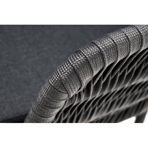 Стул Бордо плетеный из роупа (колос), каркас алюминий серый (RAL7022) муар, роуп серый 15мм, ткань темно-серая 027