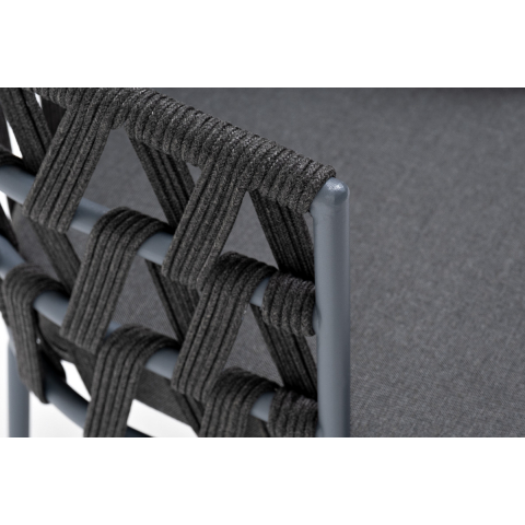 Стул Диего плетеный из роупа, каркас из стали серый (RAL7022) муар, роуп темно-серый круглый, ткань темно-серая 027