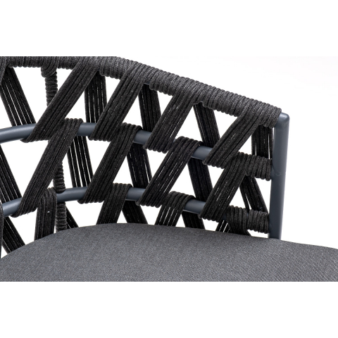 Стул Диего плетеный из роупа, каркас из стали серый (RAL7022) муар, роуп темно-серый круглый, ткань темно-серая 027