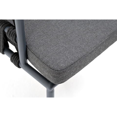 Стул Диего плетеный из роупа, каркас из стали серый (RAL7022) муар, роуп темно-серый круглый, ткань темно-серая 027