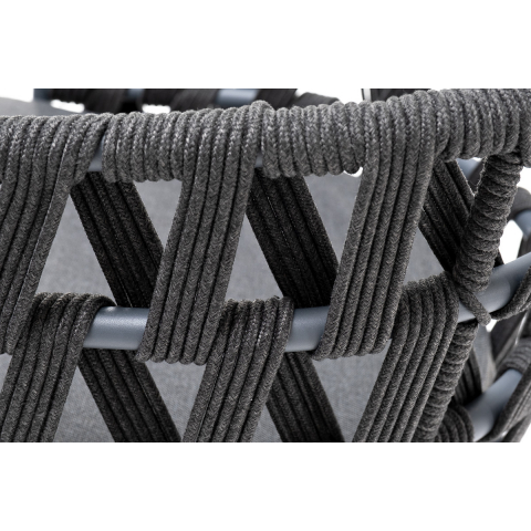 Стул Диего плетеный из роупа, каркас из стали серый (RAL7022) муар, роуп темно-серый круглый, ткань темно-серая 027