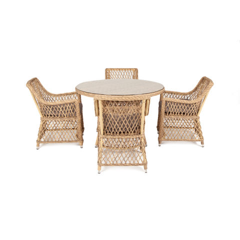 Обеденная группа Доппио плетеная, цвет соломенный