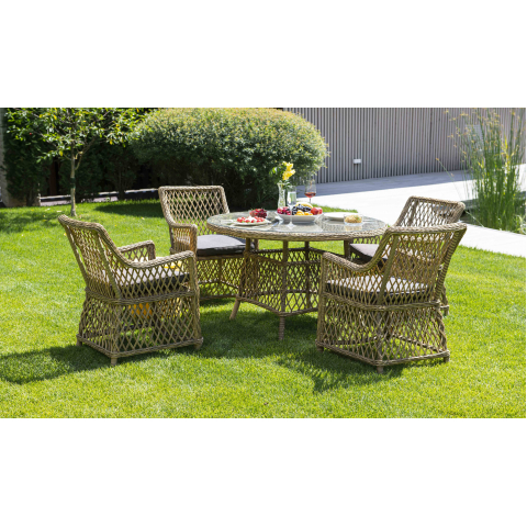 Обеденная группа Доппио плетеная, цвет соломенный