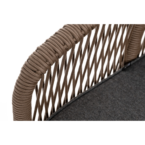 Диван Канны 2-местный плетеный из роупа, каркас алюминий коричневый (RAL8016) муар, роуп коричневый круглый, ткань темно-серая 027