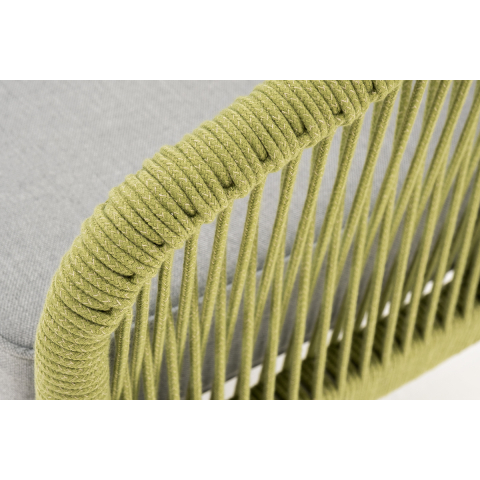 Диван Канны 2-местный плетеный из роупа, каркас алюминий светло-серый (RAL7035) муар, роуп салатовый меланж круглый, ткань светло-серая