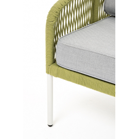 Диван Канны 2-местный плетеный из роупа, каркас алюминий светло-серый (RAL7035) муар, роуп салатовый меланж круглый, ткань светло-серая