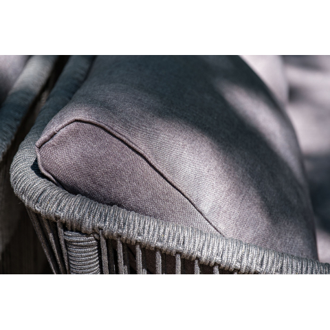 "Канны" диван 2-местный плетеный из роупа, каркас алюминий темно-серый (RAL7024) муар, роуп темно-серый круглый, ткань темно-серая 027