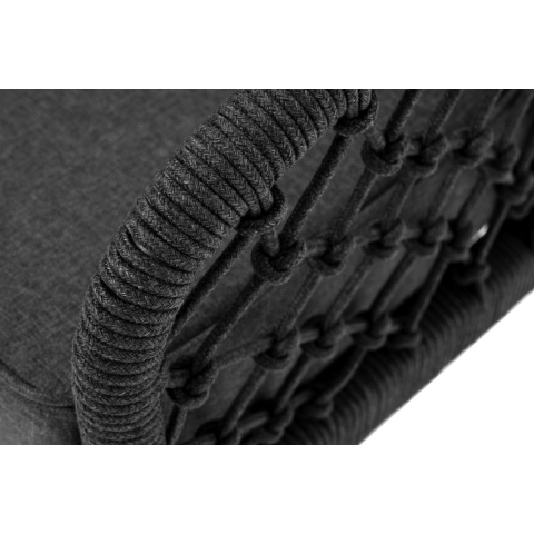 Диван Канны 2-местный плетеный из роупа (узелки), каркас алюминий темно-серый (RAL7024) муар, роуп темно-серый круглый, ткань темно-серая 027