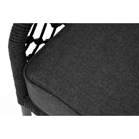 Диван Канны 2-местный плетеный из роупа (узелки), каркас алюминий темно-серый (RAL7024) муар, роуп темно-серый круглый, ткань темно-серая 027