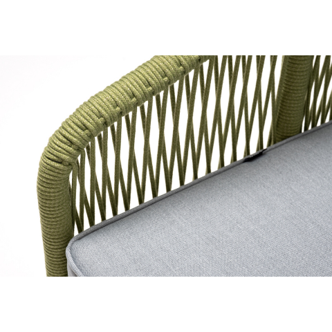 Кресло Канны плетеное из роупа, каркас алюминий светло-серый (RAL7035) муар, роуп салатовый меланж круглый, ткань светло-серая