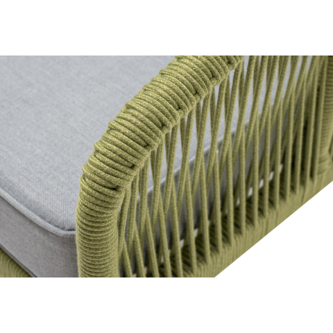 Кресло Канны плетеное из роупа, каркас алюминий светло-серый (RAL7035) муар, роуп салатовый меланж круглый, ткань светло-серая