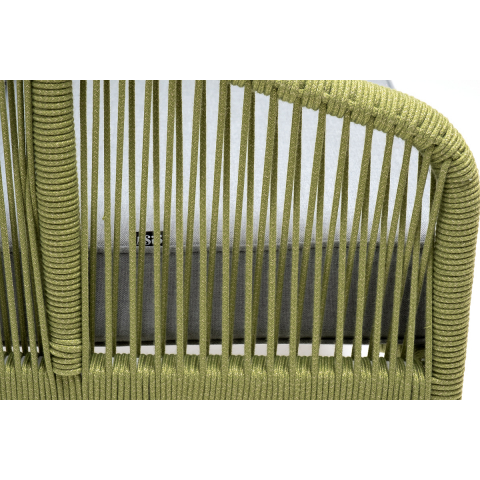 Кресло Канны плетеное из роупа, каркас алюминий светло-серый (RAL7035) муар, роуп салатовый меланж круглый, ткань светло-серая