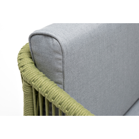 Кресло Канны плетеное из роупа, каркас алюминий светло-серый (RAL7035) муар, роуп салатовый меланж круглый, ткань светло-серая