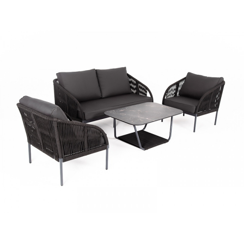 Комплект Канны лаунж-зона 4-местная плетеная из роупа (веревки), цвет темно-серый