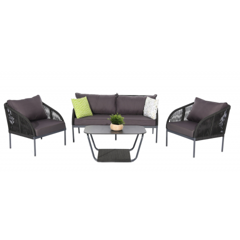 Комплект Канны лаунж-зона 4-местная плетеная из роупа (веревки), цвет темно-серый