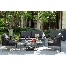 Комплект Канны лаунж-зона 4-местная плетеная из роупа (веревки), цвет темно-серый