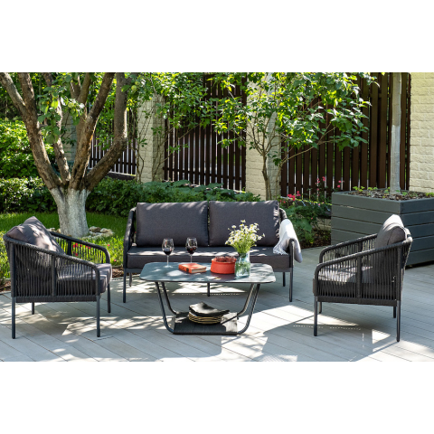 Комплект Канны лаунж-зона 4-местная плетеная из роупа (веревки), цвет темно-серый