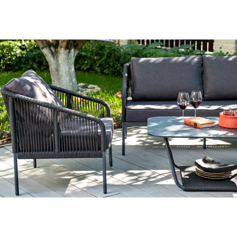 Комплект Канны лаунж-зона 4-местная плетеная из роупа (веревки), цвет темно-серый