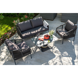 Комплект Канны лаунж-зона 4-местная плетеная из роупа (веревки), цвет темно-серый