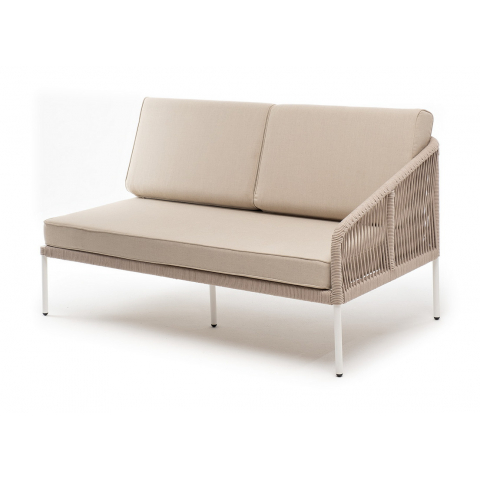 "Канны" левый модуль плетеный из роупа, каркас алюминий белый муар, роуп бежевый круглый, ткань бежевая 035