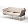 Диван Касабланка 2-местный плетеный из роупа, каркас алюминий белый муар, роуп бежевый 20мм, ткань бежевая 15052