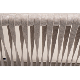 Диван Касабланка 2-местный плетеный из роупа, каркас алюминий белый муар, роуп бежевый 20мм, ткань бежевая 15052