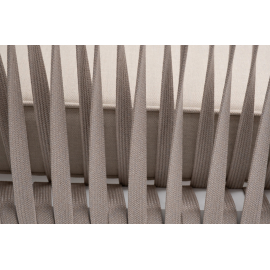 Диван Касабланка 2-местный плетеный из роупа, каркас алюминий белый муар, роуп бежевый 20мм, ткань бежевая 15052