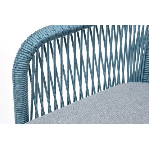 Стул Лион плетеный из роупа, каркас из стали светло-серый (RAL7035) муар, роуп бирюзовый круглый, ткань светло-серая