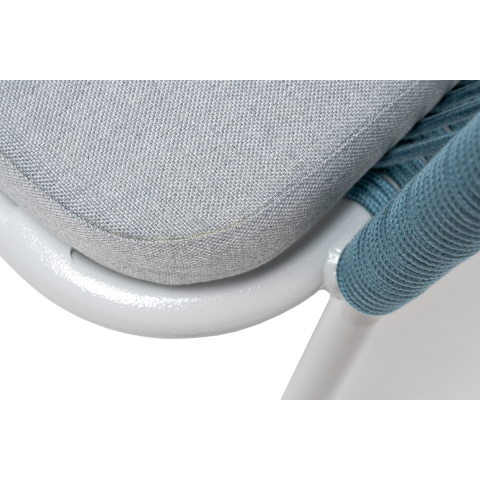 Стул Лион плетеный из роупа, каркас из стали светло-серый (RAL7035) муар, роуп бирюзовый круглый, ткань светло-серая