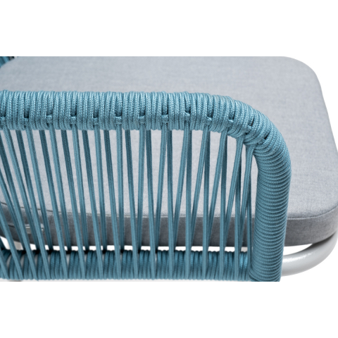 Стул Лион плетеный из роупа, каркас из стали светло-серый (RAL7035) муар, роуп бирюзовый круглый, ткань светло-серая