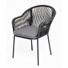 "Лион" стул плетеный из роупа, каркас из стали темно-серый (RAL7024) муар, роуп темно-серый круглый, ткань темно-серая 027