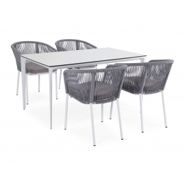 Обеденная группа Малага на 4 персоны со стульями "Марсель", каркас белый, роуп светло-серый