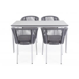 Обеденная группа Малага на 4 персоны со стульями "Марсель", каркас белый, роуп светло-серый