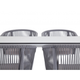 Обеденная группа Малага на 4 персоны со стульями "Марсель", каркас белый, роуп светло-серый