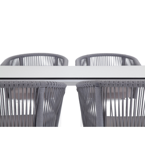 Обеденная группа Малага на 4 персоны со стульями "Марсель", каркас белый, роуп светло-серый